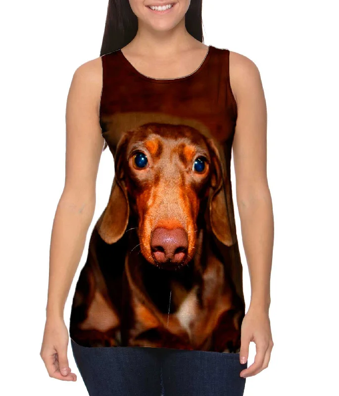 Mock Neck Women's Performance Tank Tops for CyclingDachshund Cuteness