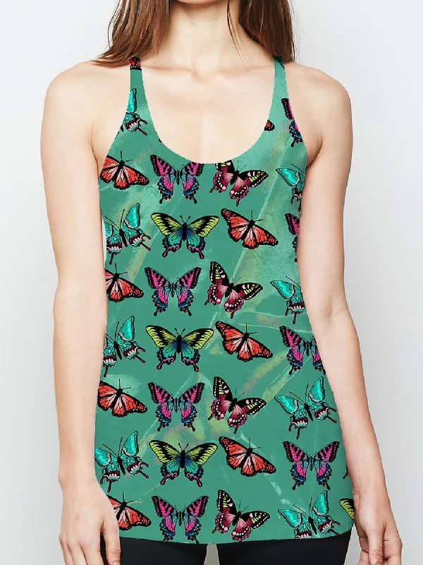 Plus Size Women's Puff - Sleeve Tank Tops in Pastel HuesEmerald Butterfly Racerback Tank Top Plus Size Women's Puff - Sleeve Tank Tops in Pastel HuesEmerald Butterfly Racerback Tank Top