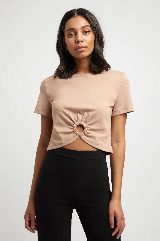 Sustainable Organic Cotton Women's Crop Top in Khaki for an Eco - Friendly ChoiceHadley Ring Tee Sustainable Organic Cotton Women's Crop Top in Khaki for an Eco - Friendly ChoiceHadley Ring Tee