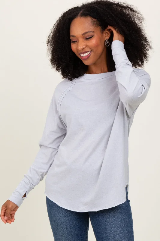 Puffer - Sleeve Women Long Sleeve Top for a Fashion - Forward LookHeather Grey Exposed Seam Long Sleeve Top Puffer - Sleeve Women Long Sleeve Top for a Fashion - Forward LookHeather Grey Exposed Seam Long Sleeve Top