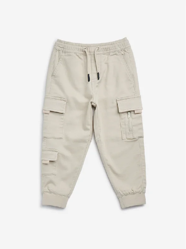 Cargo Women Shorts with Multiple Pockets for FunctionalityHOP Kids Beige Cargo-Style Mid-Rise Cotton Blend Joggers