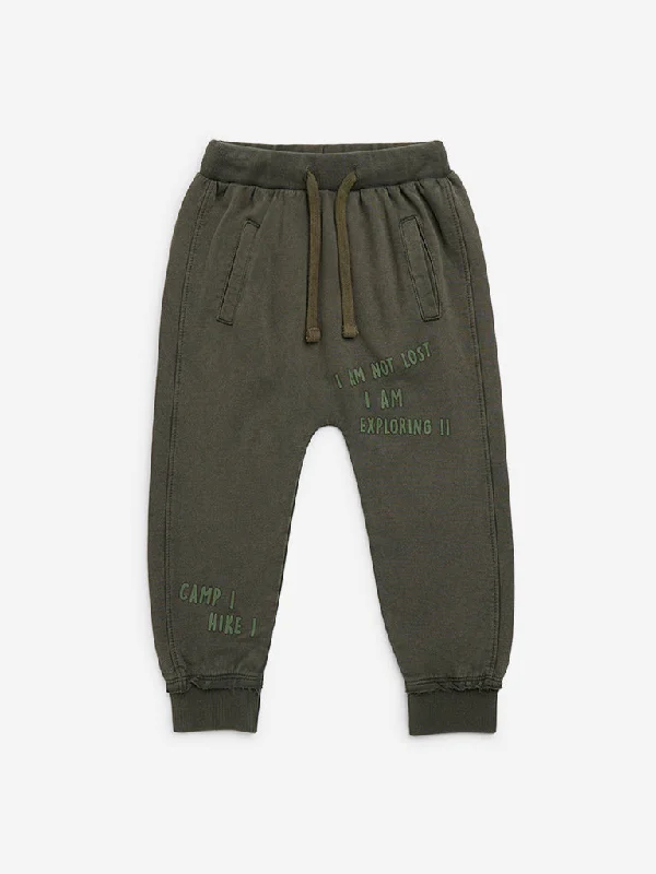 Linen Women Shorts for Breathable Comfort in Hot WeatherHOP Kids Olive Text Printed Mid-Rise Cotton Joggers Linen Women Shorts for Breathable Comfort in Hot WeatherHOP Kids Olive Text Printed Mid-Rise Cotton Joggers