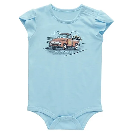 Mock Neck Women Long Sleeve Top for a Modern AestheticInfant Girls Petal Sleeve Old Truck Bodysuit - Gulf Blue Heather Mock Neck Women Long Sleeve Top for a Modern AestheticInfant Girls Petal Sleeve Old Truck Bodysuit - Gulf Blue Heather