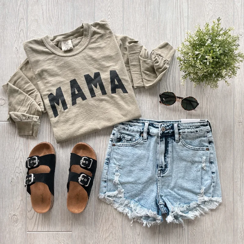 Cropped Women Long Sleeve Top to Pair with High - Waisted BottomsMAMA • Khaki Long Sleeve Cropped Women Long Sleeve Top to Pair with High - Waisted BottomsMAMA • Khaki Long Sleeve