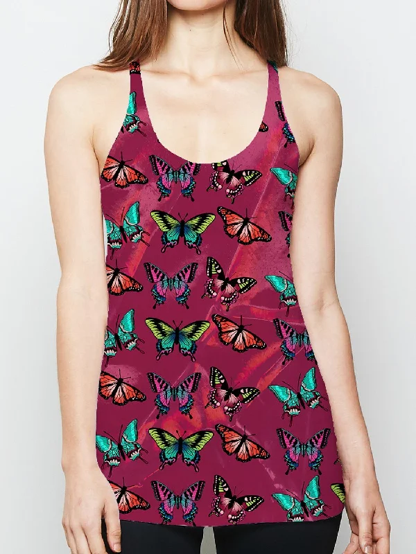 Women's Button - Down Tank Tops in Striped PatternsMaroon Butterfly Racerback Tank Top Women's Button - Down Tank Tops in Striped PatternsMaroon Butterfly Racerback Tank Top