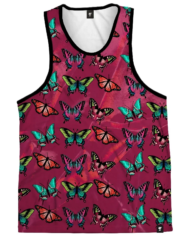 Women's Button - Down Tank Tops in Striped PatternsMaroon Butterfly Unisex Tank