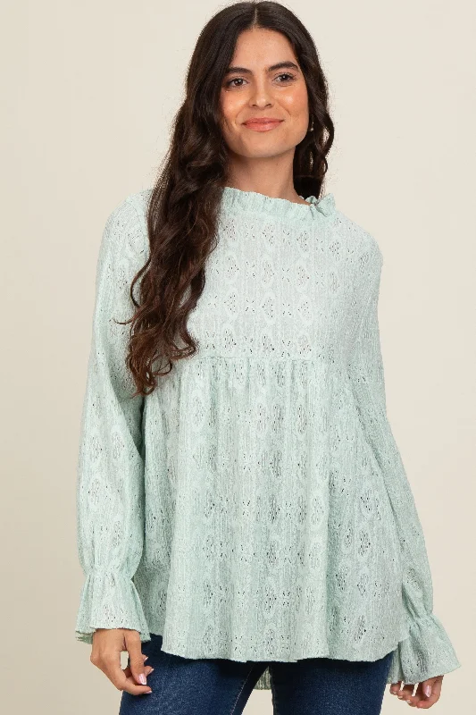 Thermal Women Long Sleeve Top for Extra Warmth in WinterMint Green Lace Ruffled Neck Top Thermal Women Long Sleeve Top for Extra Warmth in WinterMint Green Lace Ruffled Neck Top