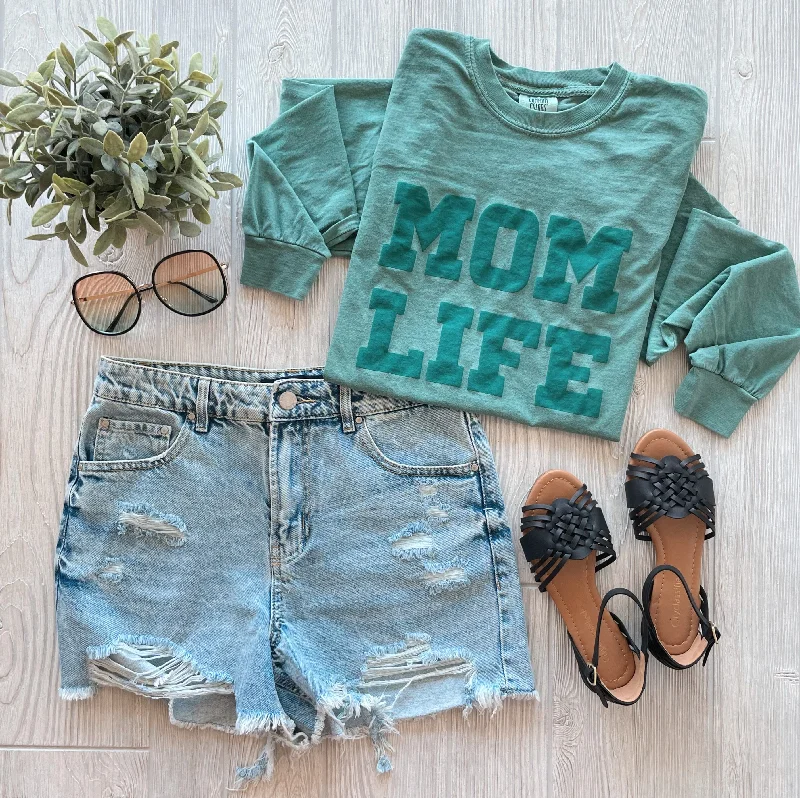 Cropped Women Long Sleeve Top to Pair with High - Waisted BottomsMOM LIFE teal puff • Comfort Long Sleeve Cropped Women Long Sleeve Top to Pair with High - Waisted BottomsMOM LIFE teal puff • Comfort Long Sleeve
