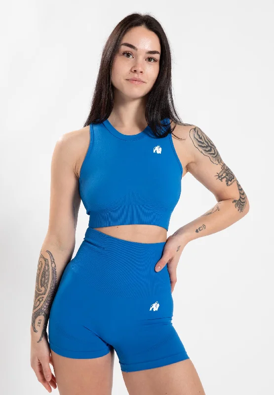 Plus Size Women's Embroidered Tank Tops in Boho StylesOlivia Seamless Crop Top - Blue Plus Size Women's Embroidered Tank Tops in Boho StylesOlivia Seamless Crop Top - Blue