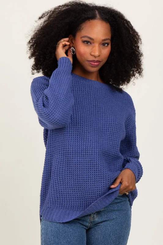 Metallic Accent Women Long Sleeve Top for a Glamorous LookPeriwinkle Waffle Knit Rounded Hem Sweater Metallic Accent Women Long Sleeve Top for a Glamorous LookPeriwinkle Waffle Knit Rounded Hem Sweater