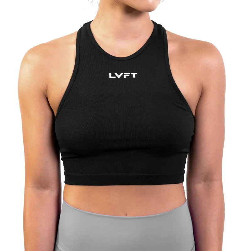 Crew Neck Women's Sustainable Tank Tops Made from Recycled MaterialsActive Racerback Top - Black Crew Neck Women's Sustainable Tank Tops Made from Recycled MaterialsActive Racerback Top - Black