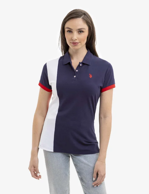 UV - protected polo shirt for outdoor enthusiastsPIECED STRIPE POLO SHIRT