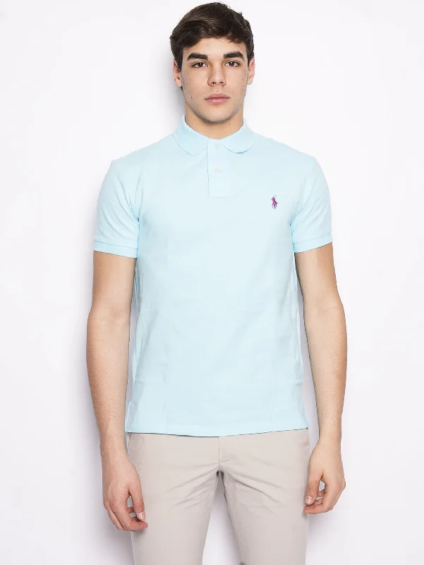 Polo in Cotone Slim-Fit Azzurro