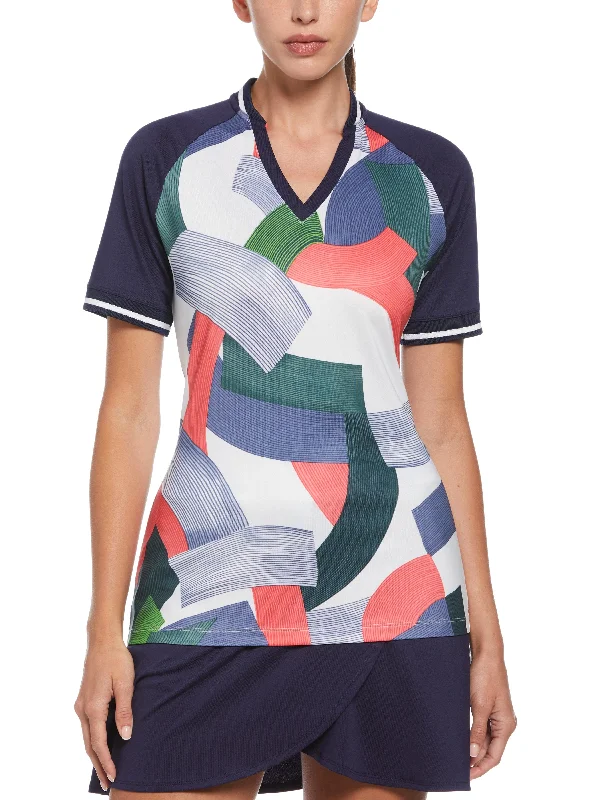 Womens Ribbons Polo w/ Ribbed Collar & Cuff