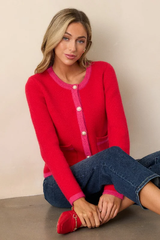 Turtleneck Women Long Sleeve Top for Cold Winter DaysRising Song Red and Pink Cardigan Turtleneck Women Long Sleeve Top for Cold Winter DaysRising Song Red and Pink Cardigan