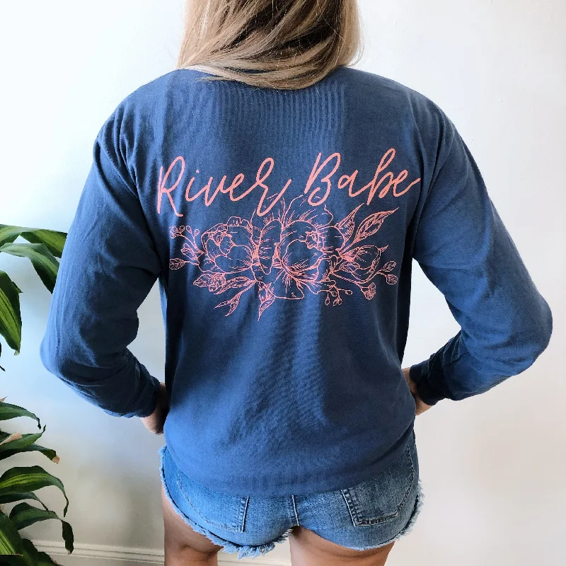 Plaid Women Long Sleeve Top for a Preppy VibeRiver Babe Flower • Navy Long sleeve