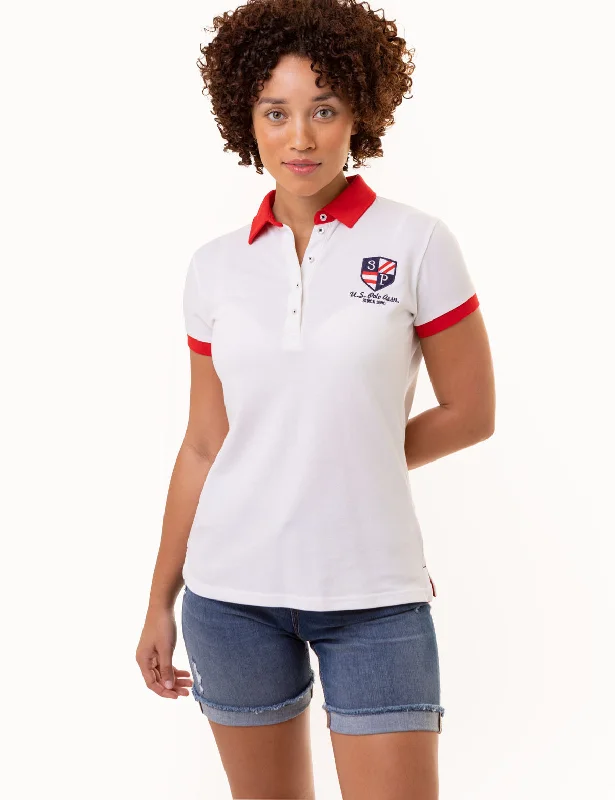 Moisture - wicking polo shirt for outdoor workoutsSHORT SLEEVE CREST PATCH POLO SHIRT Moisture - wicking polo shirt for outdoor workoutsSHORT SLEEVE CREST PATCH POLO SHIRT