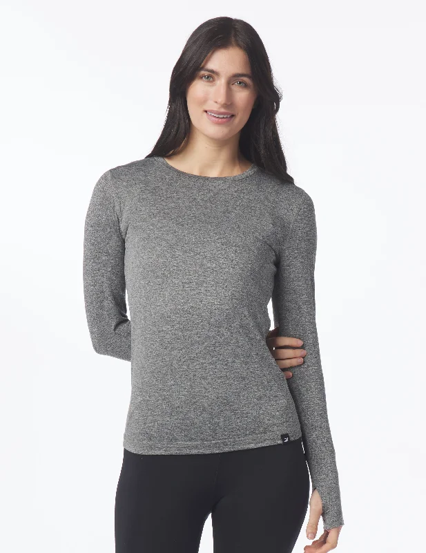 Ribbed Women Long Sleeve Top with a Textured AppealSimplicity Long Sleeve: Black Heather Ribbed Women Long Sleeve Top with a Textured AppealSimplicity Long Sleeve: Black Heather