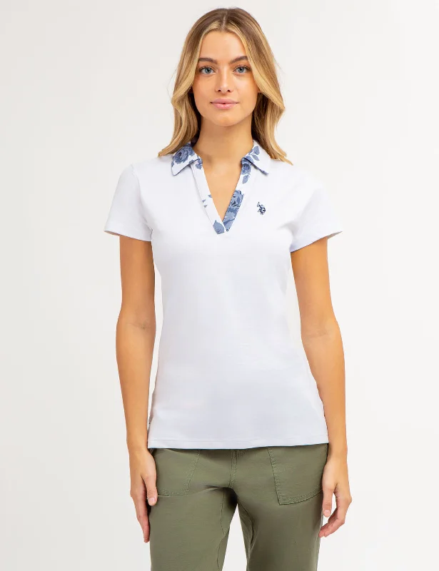 SPLIT NECK ROSE PRINT POLO SHIRT