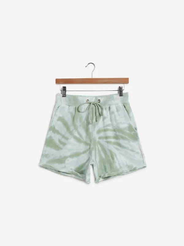 Linen Women Shorts for Breathable Comfort in Hot WeatherStudiofit Sage Tie-Dye Print Alice Shorts Linen Women Shorts for Breathable Comfort in Hot WeatherStudiofit Sage Tie-Dye Print Alice Shorts