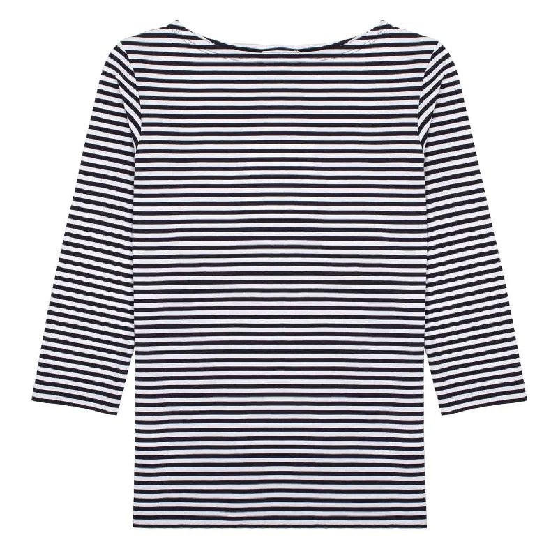 Camouflage print polo shirt for outdoor adventuresSunspel Womens 3/4 Sleeve Boat Neck T-Shirt White / Navy Stripe Camouflage print polo shirt for outdoor adventuresSunspel Womens 3/4 Sleeve Boat Neck T-Shirt White / Navy Stripe