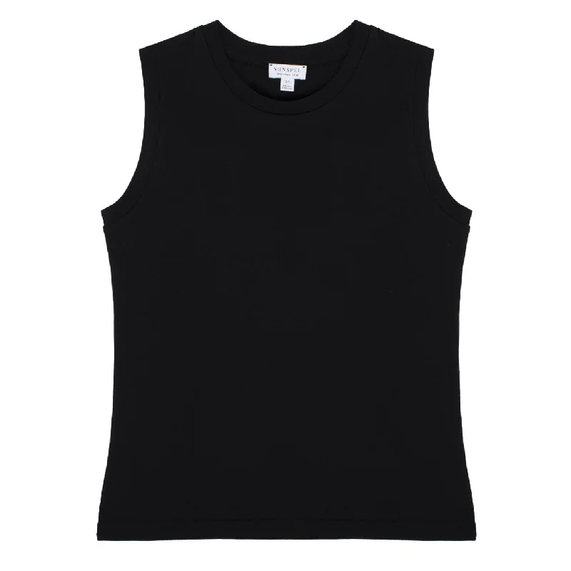 Petite - sized polo shirt with shorter lengthSunspel Womens Boy Fit Tank T-Shirt Black Petite - sized polo shirt with shorter lengthSunspel Womens Boy Fit Tank T-Shirt Black
