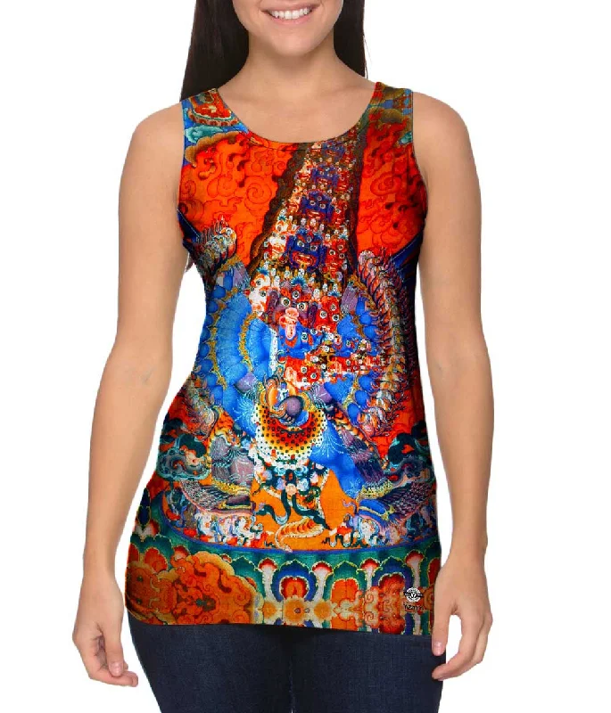 Women's Longline Tank Tops with Abstract Prints"Tibetan Thangka Of The Blue Tara"