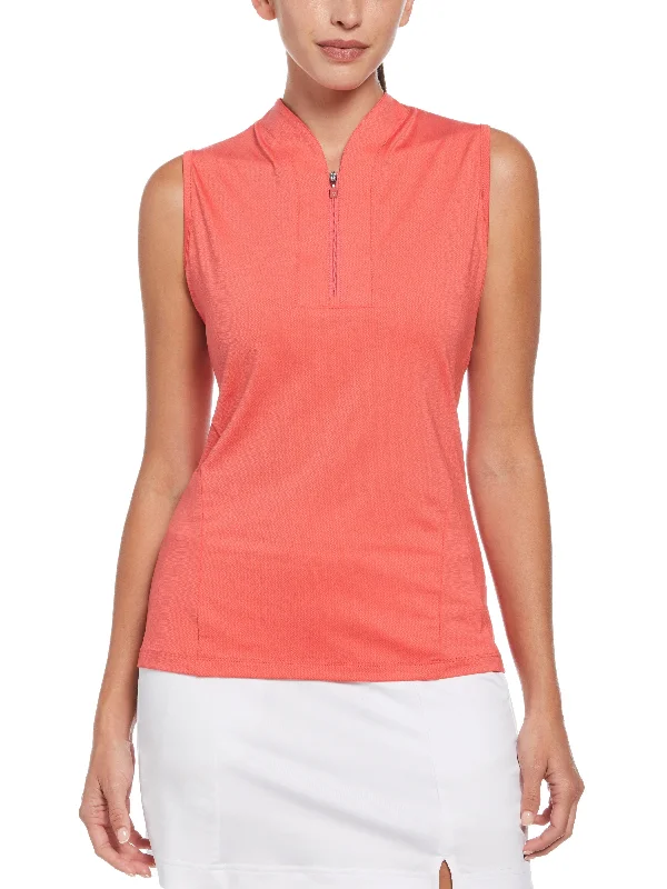 Womens Tonal Heather Quarter Zip Sleeveless Polo