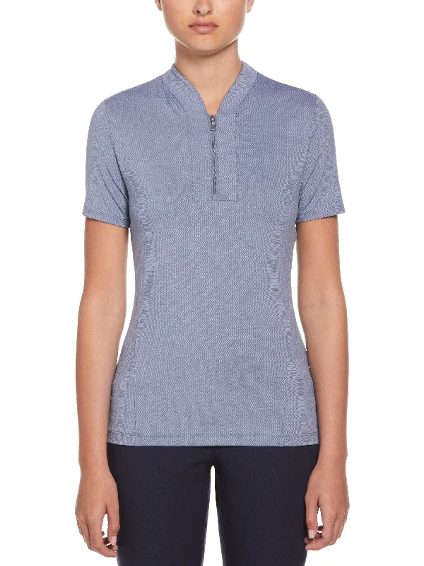 Womens Tonal Texture Heather Polo Top