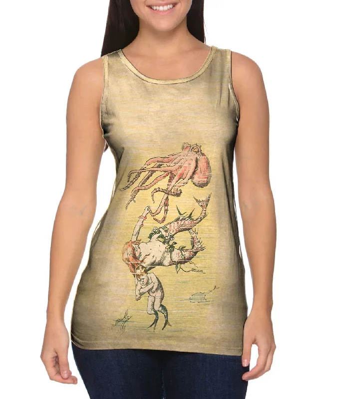 V - Neck Women's Moisture - Wicking Tank Tops for Running"Vintage Mermaid Mother"