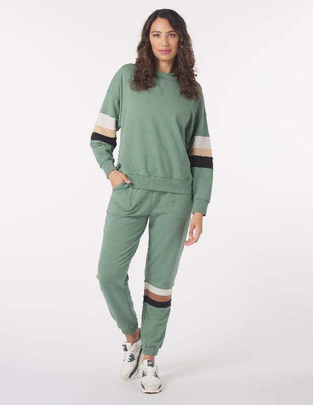 Button - Down Women Long Sleeve Top for a Classic StyleVintage Oversized Crew: Sage/Tonal Stripes Button - Down Women Long Sleeve Top for a Classic StyleVintage Oversized Crew: Sage/Tonal Stripes