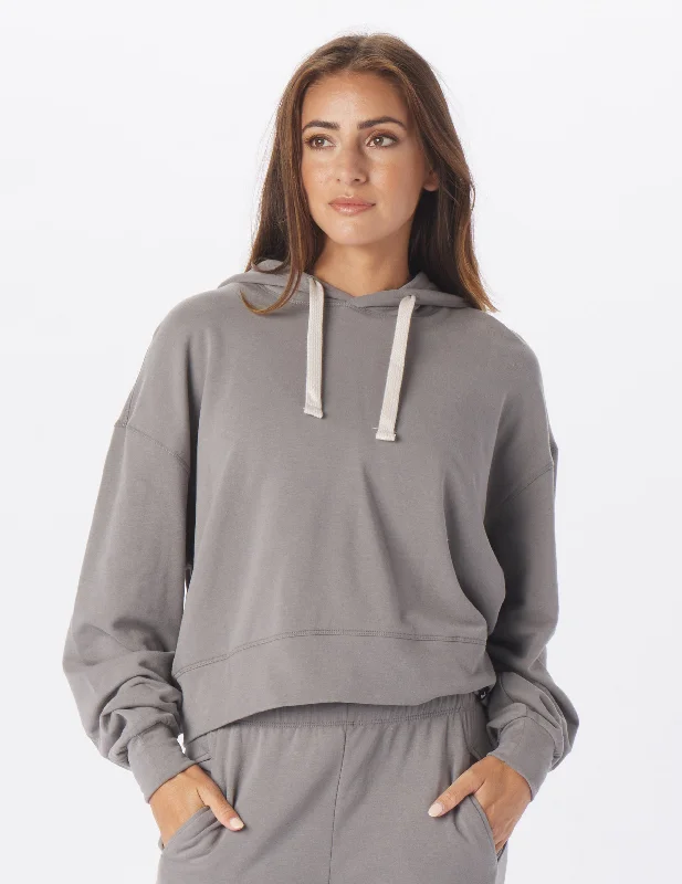 Vintage Oversized Cropped Hoodie: Silver Fog