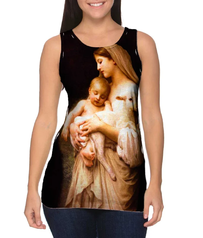 Plus Size Women's Embroidered Tank Tops in Boho Styles"Virgin Mary Jesus and a lamb" Plus Size Women's Embroidered Tank Tops in Boho Styles"Virgin Mary Jesus and a lamb"