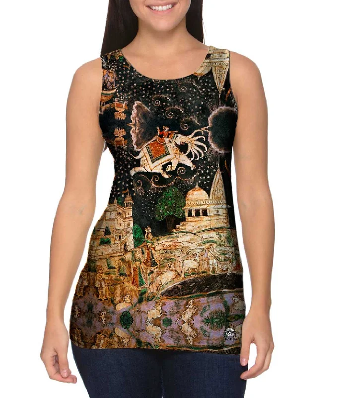 Plus Size Women's Side - Slit Tank Tops in Metallic Shades"Wedding Of Rama And Sita Bundi Palace Wall"