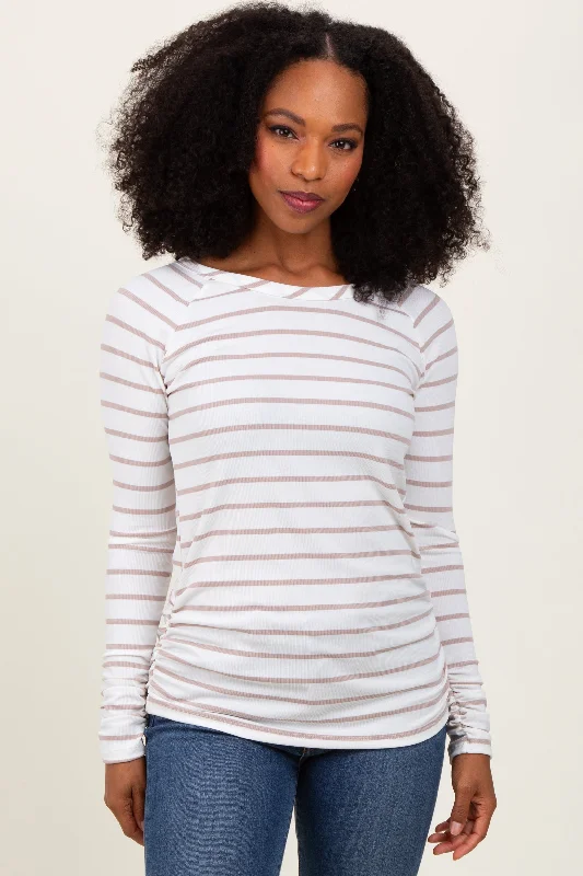 Printed Graphic Women Long Sleeve Top with a Bold StatementWhite Striped Ruched Side Long Sleeve Top Printed Graphic Women Long Sleeve Top with a Bold StatementWhite Striped Ruched Side Long Sleeve Top