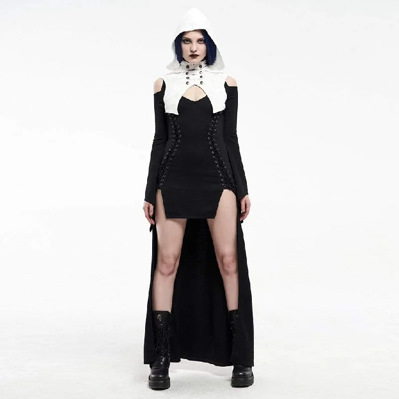 Women's Gothic Contrast Color Strappy Irregular Dresses With Hood