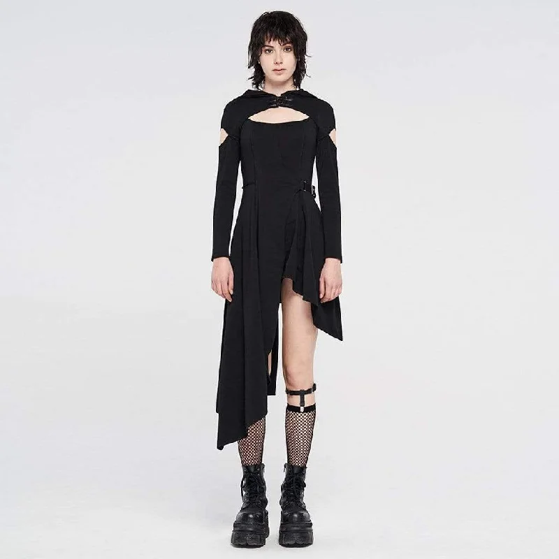 Women's Gothic Cutout Hooded Irregular Dresses With Buckles