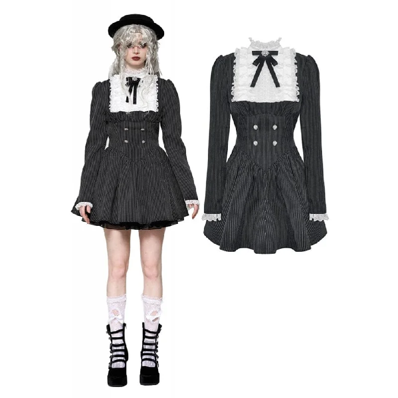 Lightweight Women Long Sleeve Top for Spring and AutumnWomen's Gothic Lolita Ruffled Lace Short Dress Black White Lightweight Women Long Sleeve Top for Spring and AutumnWomen's Gothic Lolita Ruffled Lace Short Dress Black White
