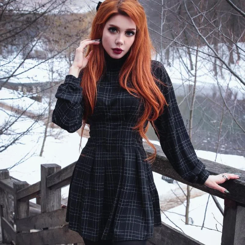 Women's Gothic Plaid High-waisted Dresses