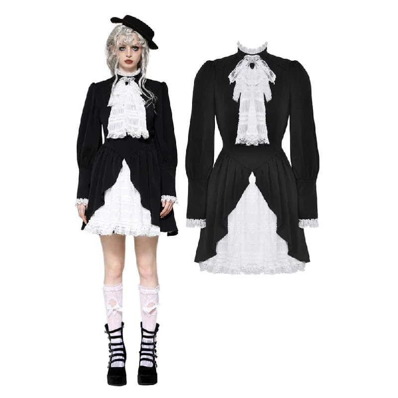 Puffer - Sleeve Women Long Sleeve Top for a Fashion - Forward LookWomen's Gothic Pleated Lace Short Dress Black White