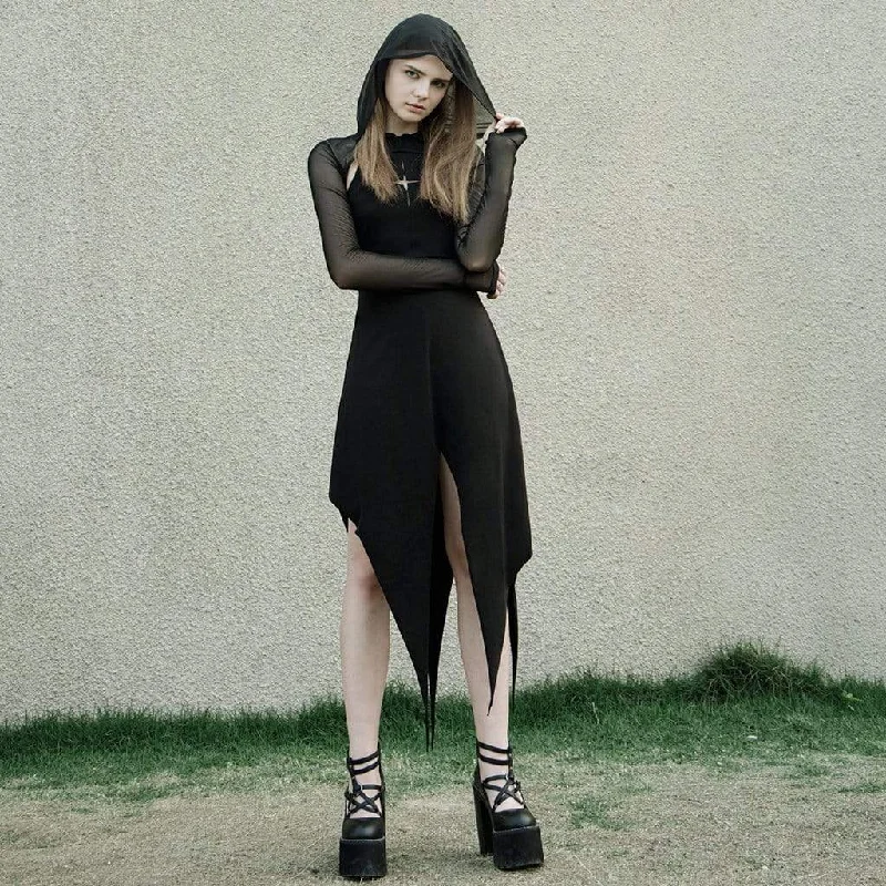 Organic Cotton Women Long Sleeve Top for Eco - Friendly ComfortWomen's Gothic Two-piece Irregular Long Sleeved Mesh Dresses with Hood Organic Cotton Women Long Sleeve Top for Eco - Friendly ComfortWomen's Gothic Two-piece Irregular Long Sleeved Mesh Dresses with Hood