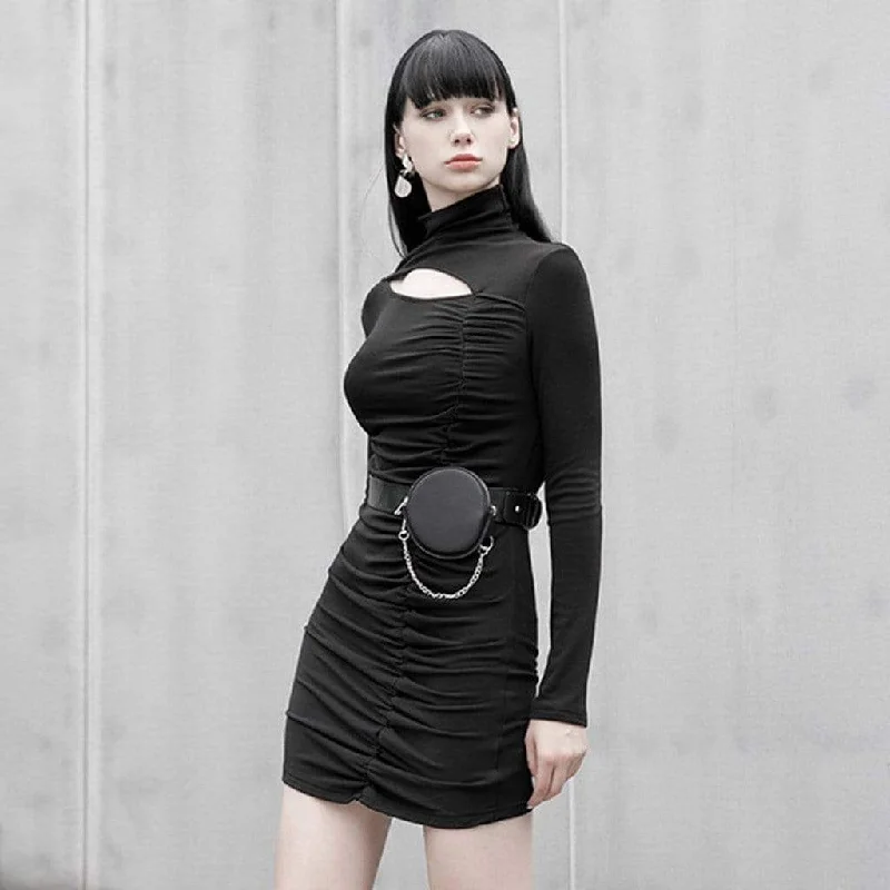 Metallic Accent Women Long Sleeve Top for a Glamorous LookWomen's Grunge Cutout Stand Collar Long Sleeved Shirt Dresses Metallic Accent Women Long Sleeve Top for a Glamorous LookWomen's Grunge Cutout Stand Collar Long Sleeved Shirt Dresses