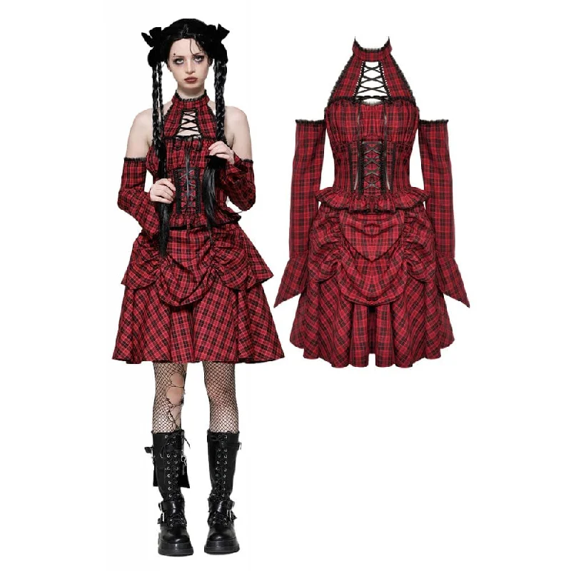 Ruffled Cuff Women Long Sleeve Top with a Feminine TouchWomen's Grunge Lace-up Plaid Dress with Gloves Red Ruffled Cuff Women Long Sleeve Top with a Feminine TouchWomen's Grunge Lace-up Plaid Dress with Gloves Red