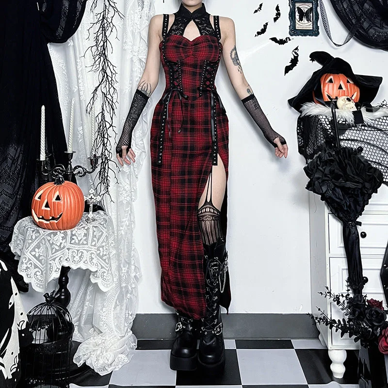 Plaid Women Long Sleeve Top for a Preppy VibeWomen's Grunge Plaid Eyelets Slip Dress Black Red Plaid Women Long Sleeve Top for a Preppy VibeWomen's Grunge Plaid Eyelets Slip Dress Black Red
