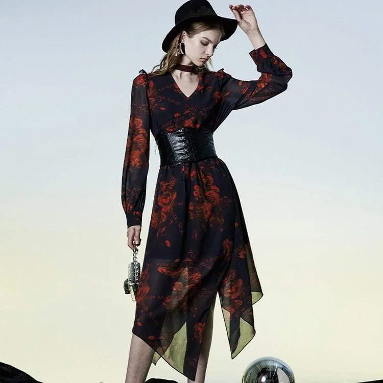 Button - Down Women Long Sleeve Top for a Classic StyleWomen's Grunge Rose Printed Plunging Chiffon Dress Button - Down Women Long Sleeve Top for a Classic StyleWomen's Grunge Rose Printed Plunging Chiffon Dress