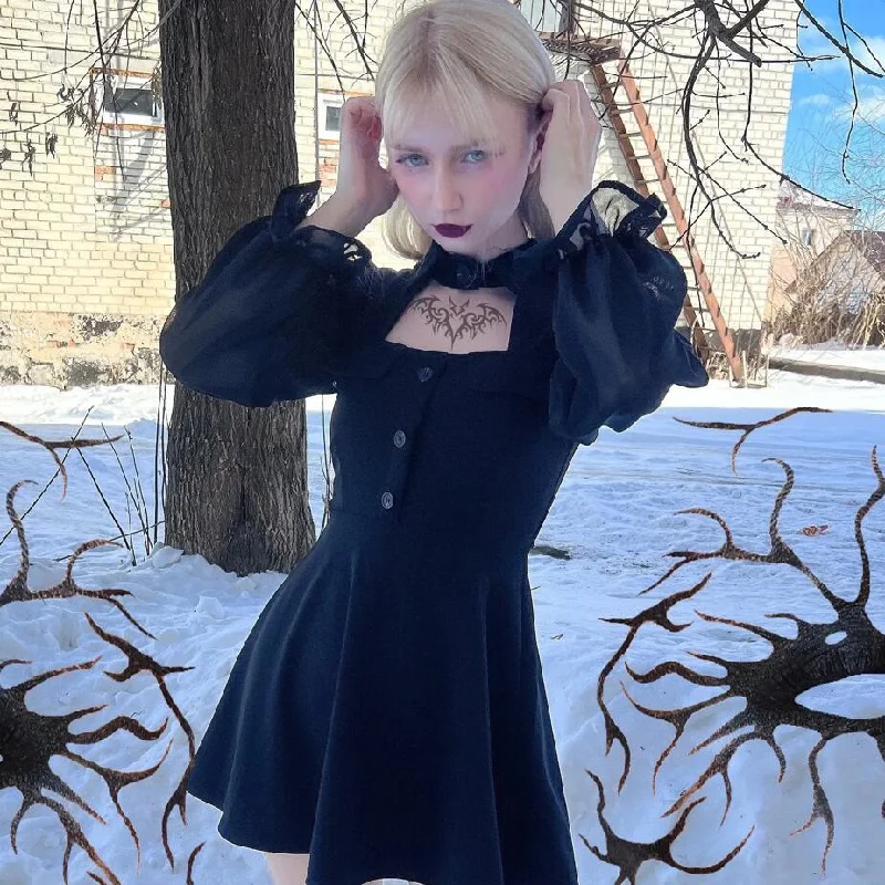 Thermal Women Long Sleeve Top for Extra Warmth in WinterWomen's Grunge Stand Collar Chiffon Sleeved Black Little Dresses Thermal Women Long Sleeve Top for Extra Warmth in WinterWomen's Grunge Stand Collar Chiffon Sleeved Black Little Dresses