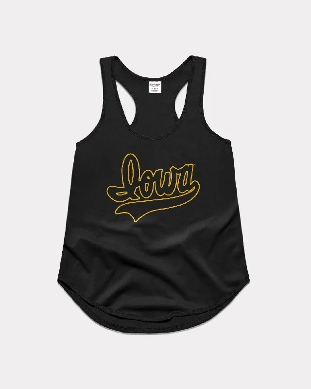 Women's Iowa Script Vintage Black Racerback Tank