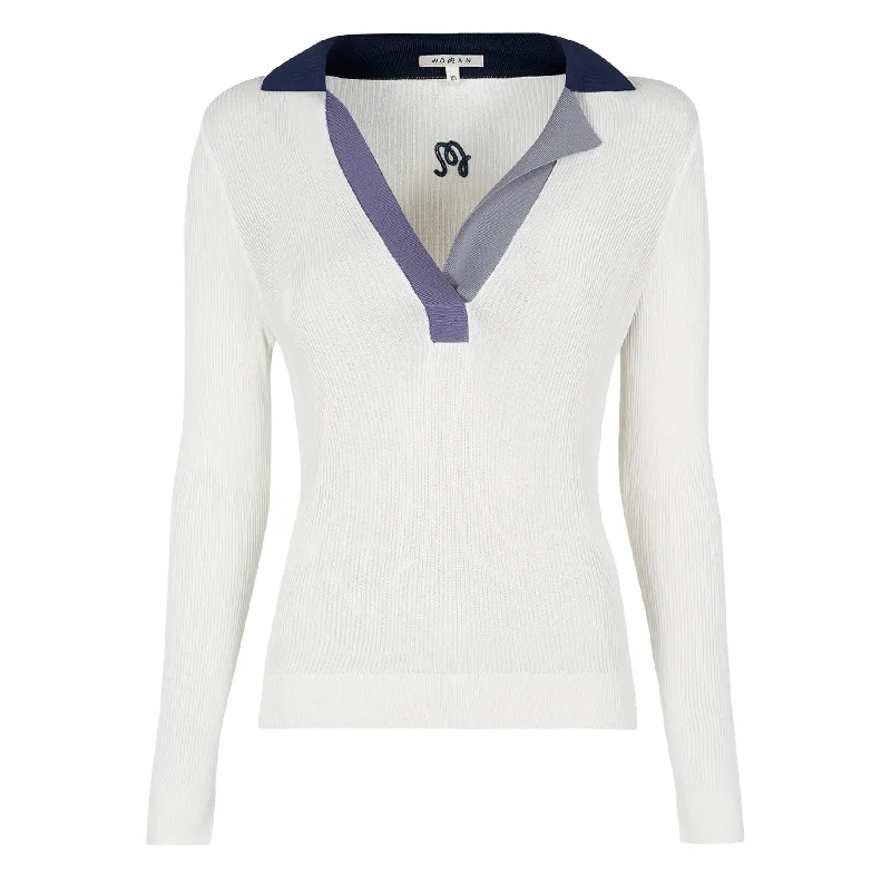 Antibacterial polo shirt for fitness enthusiastsWomens LS Genevieve Top White/Navy - AW24 Antibacterial polo shirt for fitness enthusiastsWomens LS Genevieve Top White/Navy - AW24