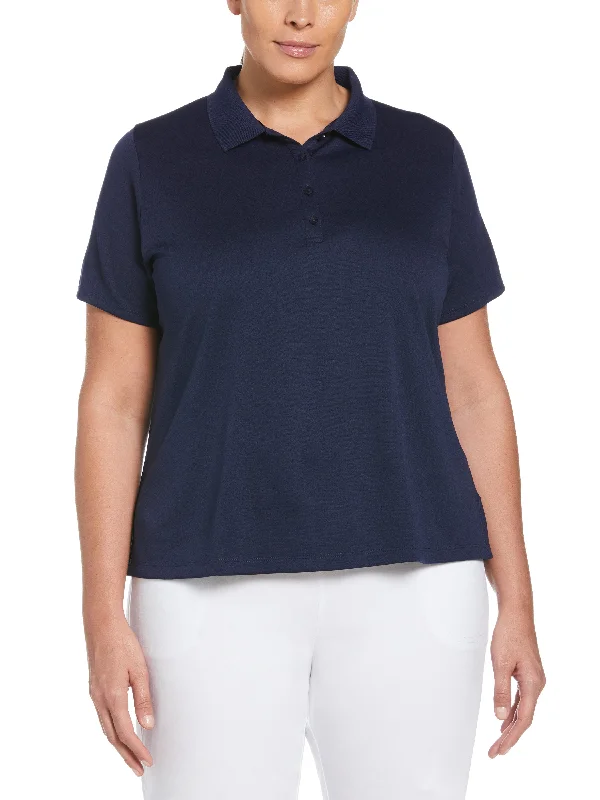 High - low hem polo shirt for a modern touchWomens Plus Swing Tech™ Polo