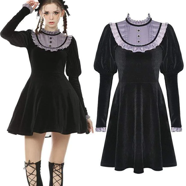 Women's Vintage Gothic Puff Sleeved Velet Doll Dresses